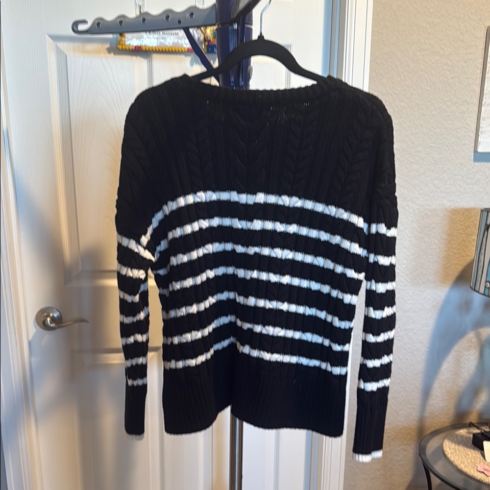 Philosophy Black and White Striped Crew Neck Sweater. Size Medium - Picture 3 of 5